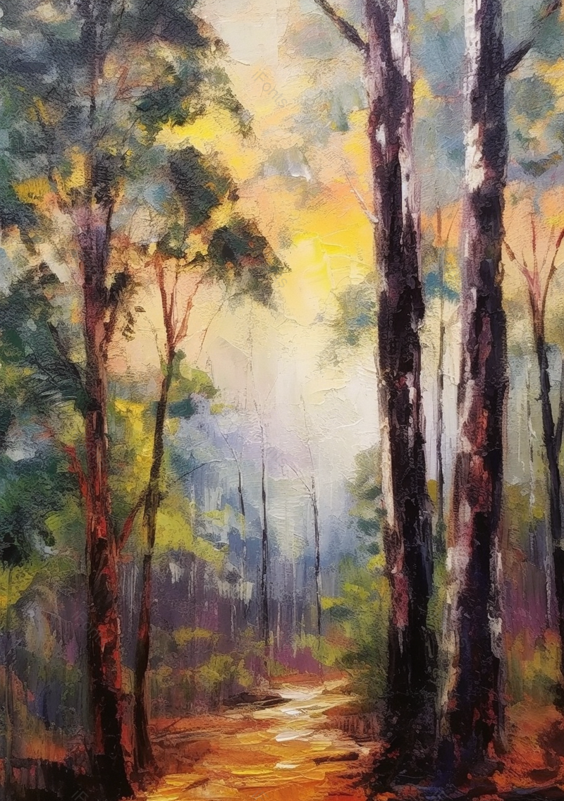 自然秋天森林的油画山水画背景图,插画/手绘图,插画/手绘图库,插画/手绘图下载,插画/手绘